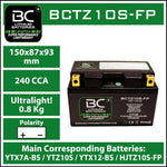BC Lithium Batteries BCTZ10S-FP Batteria Moto al Litio LiFePO4, 0,8 kg, 12V, HJTZ10S-FP/ YTX7A-BS / YTZ10S / YTX12-BS / YTX12A-BS / YB12B-B2 /FTZ9 BS/YT12A-BS